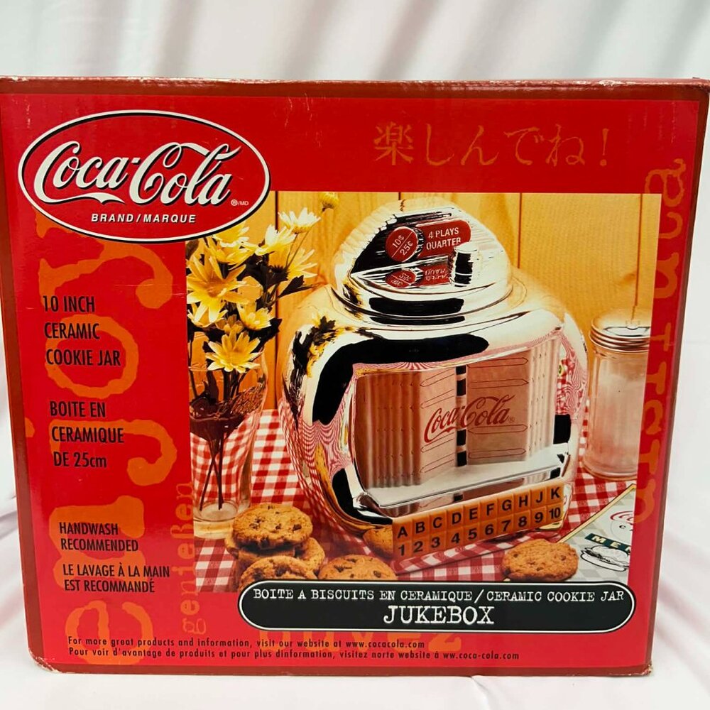 Coca Cola 10" Gibson Chrome Ceramic Cookie Jar Diner Booth Juke Box - 2000
